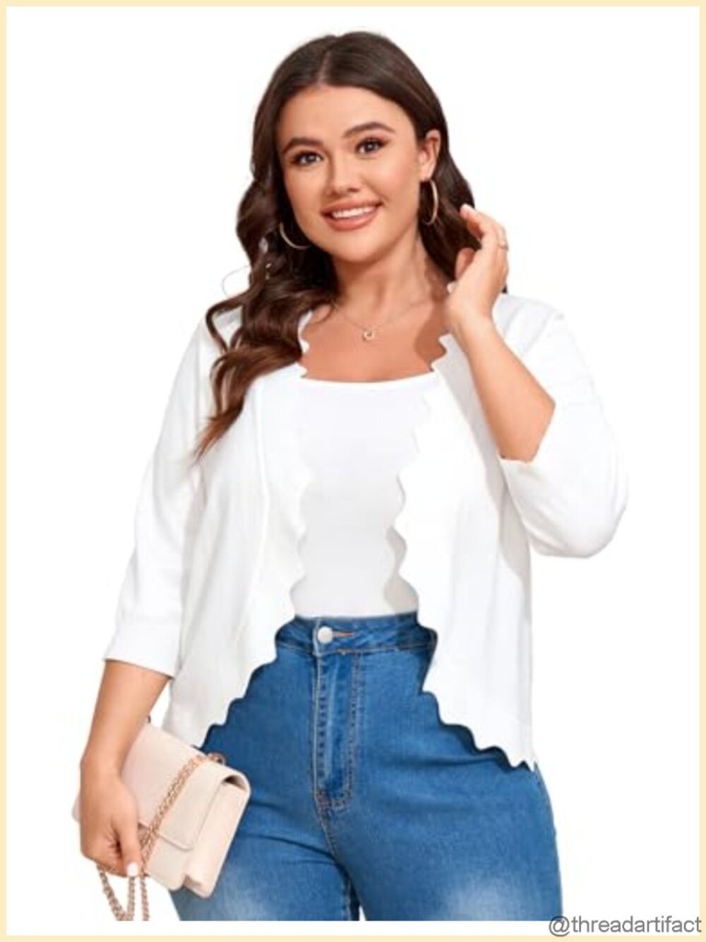 Plus Size 3/4 Sleeve Open Front Cardigan Shrug Lightweight Knit Sweater